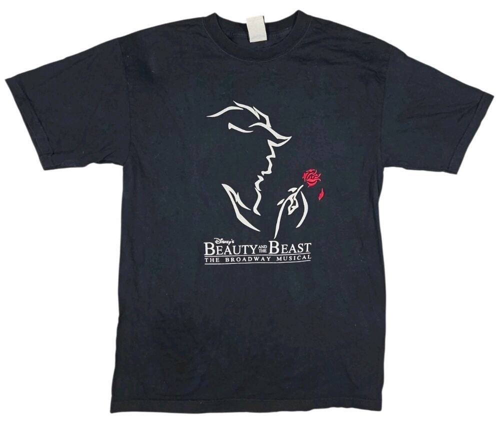 Vtg Beauty Beast Broadway T-Shirt Disney Musical Embroidered Adult Medium Black